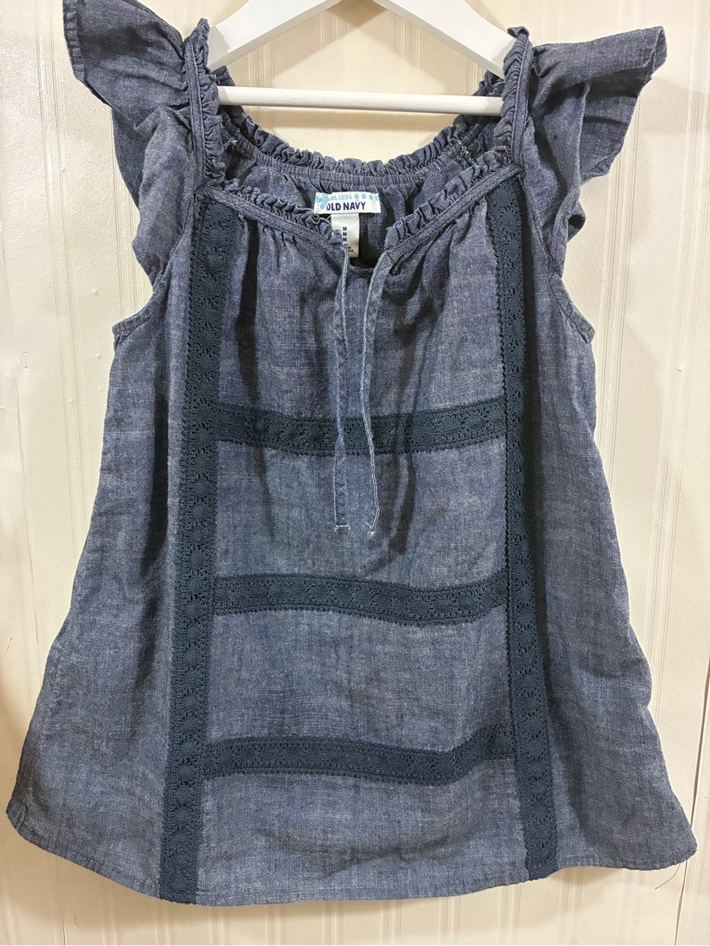 Old Navy Girls' Chambray Ruffle Shoulder Tank Top - Navy Blue